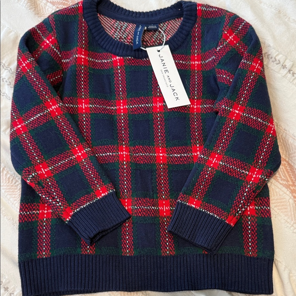 Janie and Jack Red and Green Plaid Sweater